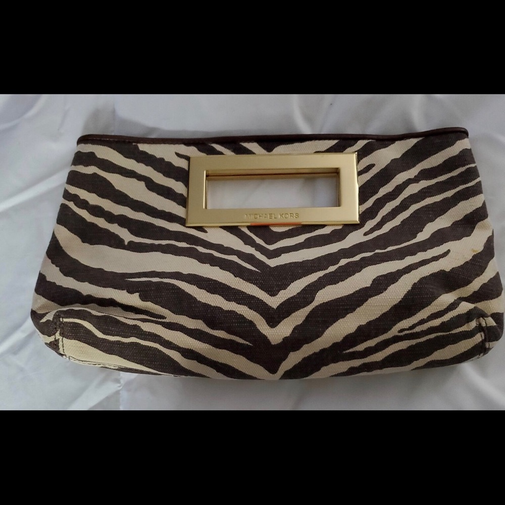 Michael Kors Clutch Zebra Print Beige and Cocoa